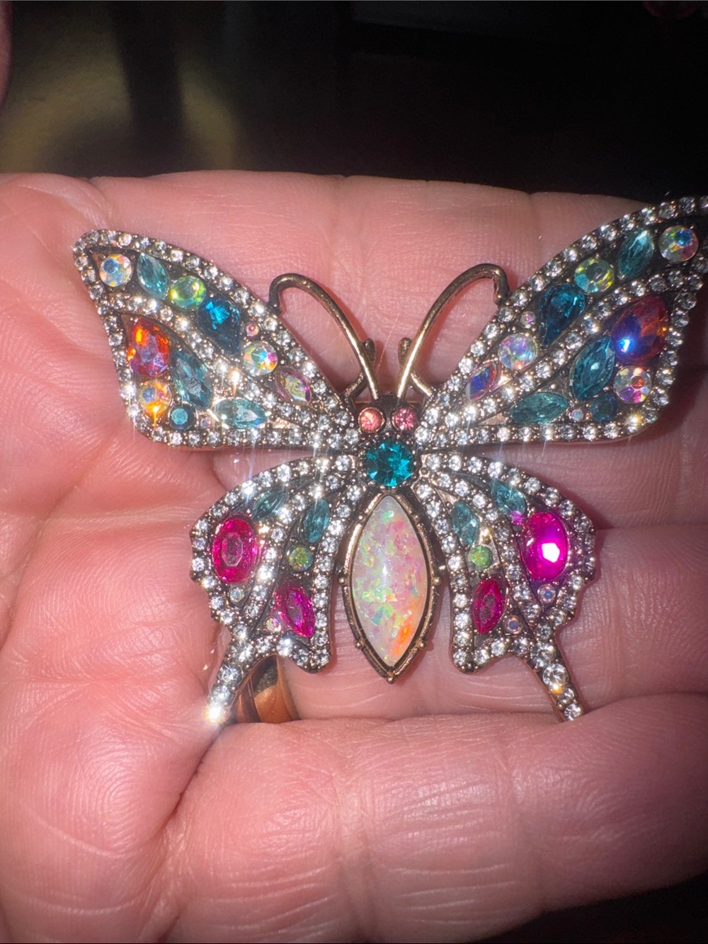 Multicolor Crystal Butterfly Brooch - Women's Jewelry - Picture 4 of 5